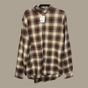 Cotton on Men's Boston Long Sleeve Shirt Chocolate Waffle Check‎ New size XL